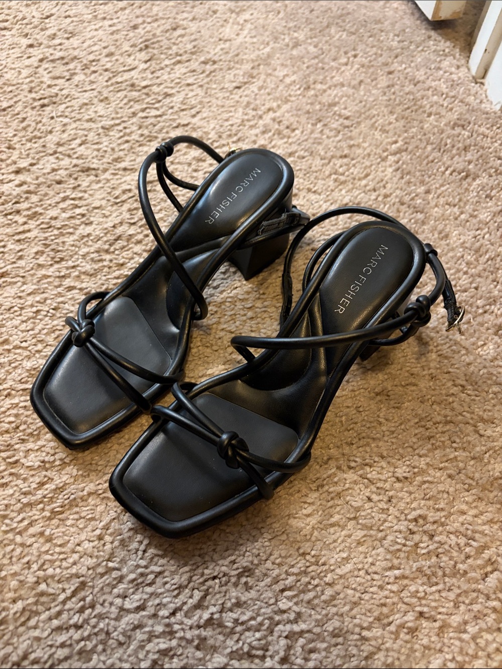 Marc Fisher Black Strappy Knot Block-Heel Sandals